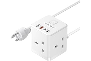 ROOTOMA Thailand Travel Adapter with 1.5M Extension Cable 3 Way 4 Fast Charging USB (QC3.0/PD20W) Compact Cube UK to Thailand Plug Adapter, Type O