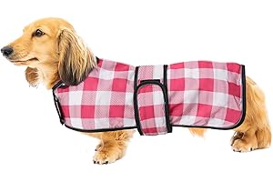 Geyecete - Imperméable Veste pour Chien Teckel, réglable et légère Manteau avec Sangles réfléchissantes et Trou pour Harnais,Vêtement pour Petit Moyen Gros Chiens-Rose Carreaux-M
