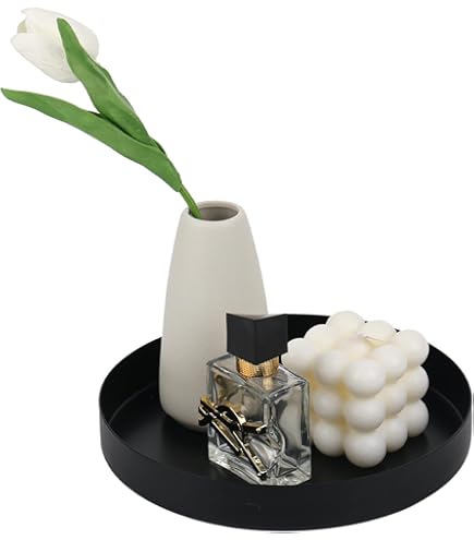 Plateau Rond Métal Noir 23 Cm - Décoratif Et Pratique - Pour Table, Salle De Bain, Rangement Petit Bazar