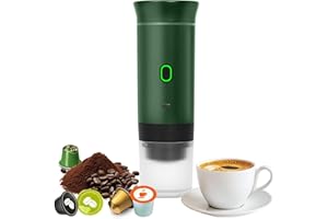 Bostar Máquina de Café Portátil, 3 en 1 Cafetera Espresso Eléctrica Portátil Calentamiento Rápido Cafetera para Camping Viaje Compatible con Cápsulas Pequeñas Grandes Café Molido (Verde)