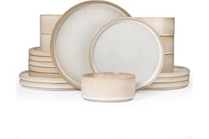 Richmount Star Plates and Bowls Set, 18 Pieces Dinner Sets for 6 People, Stoneware Dinnerware Sets with Dinner Plates/Salad Plate/Cereal Bowls, Dishwasher & Microwave Safe, Cappuccino White