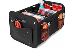 Fiyon Car Boot Organiser, Foldable Boot Storage Organiser with Reinforced Handles, Multi-Compartment Car Boot Tidy, Non-Slip Base, Collapsible Storage Box for Cars, SUVs & Vans