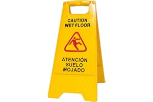 PAMEX Señal de Suelo Mojado. Cartel Plegable Señalización Advertencia Mojado Color Amarillo. Advertencia Superficie Resbaladiza. En Español e Inglés