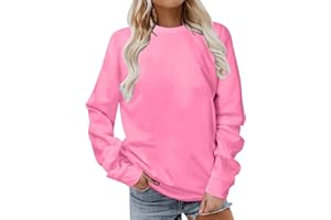 Komiseup Longshirt Damen Sport Langarm Sweatshirt Basic Rundhals Pullover ohne Kapuze Elegant Einfarbig Langarmshirt Locker Casual Oberteil Herbst Winter Baumwolle Pulli Teenager Mädchen Streetwear