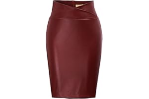 GRACE KARIN Donna Gonna Pelle a Vita Alta Tubino al Ginocchio Elegante Casual Tinta Unita