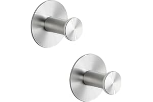 SAYAYO Ganchos Adhesivos para Pared, Cepillado Colgador Toalla Baño, SUS304 Acero Inoxidable Ganchos para Colgar, Gancho Pared 2 Piezas para Baño, Dormitorio y Cocina