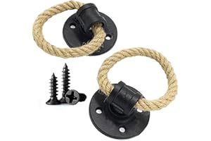 JIAOLUN123 2 pièces Poignée en fer forgé de corde de chanvre vintage poignées de porte en bois Boutons de d'armoire Poignet de porte coulissante,tiroir anneau de traction (Black)