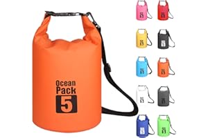 MORAINJAY 5L Orange Dry Bags, Waterproof Bag with Long Adjustable Shoulder Strap,Large/Small Capacity 2L 5L 10L 15L 20L 30L Dry Sack for Outdoor Camping,Rafting,Swimming,Boating,Surfing