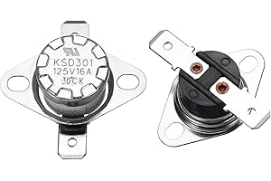 sourcing map 2 Pcs KSD301 Thermostat 30°C/86°F 16A Normally Open N.O Adjust Snap Disc Temperature Switch for Microwaves,Oven,Coffee Maker,Bakelite Material