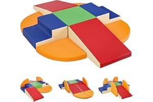 JungleDove Baby Soft Play Set: 9-Pieces PU Leather Indoor Soft Play Equipment for Toddlers Motor Development - Kids Foam Blocks Toys for Climb and Crawl