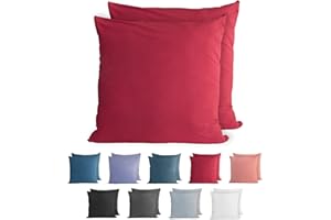 Komfortec 100% Coton Jersey Taie d'oreiller - Lot de 2-50x50 cm, Oreiller 150 g/m², Housse de Coussin, Aurore Rouge