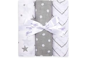 Bloomsbury Mill - Baby Swaddle Blanket - Soft 100% Organic Cotton Swaddles for Newborn - Large Muslin Cloths for Baby - Pack of 3 - Essentials for Newborn - Grey & White - 120x120cm
