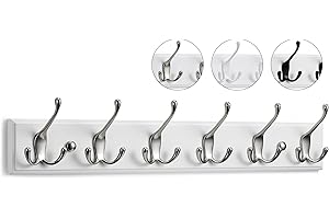 LARHN Appendiabiti da Parete Bianco - 6 Ganci Tripli - 59 cm - Attaccapanni da Muro in Legno per Ingresso, Cameretta e Bagno