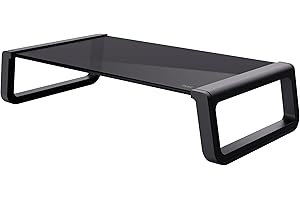 Trust Monta Supporto per Monitor Ergonomico 41 x 22 x 10 cm, Rialzo Monitor da Scrivania in Vetro Temperato, Organizzatore Scrivania per Laptop Computer Notebook PC Portatile Desktop Ufficio - Nero