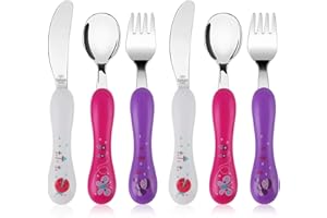 Lehoo Castle KinderBesteck, 6-teilig KinderBesteck Edelstahl, Kleinkind Gabeln Löffel Messer Set, Baby Löffel Gabel Messer (weiß)