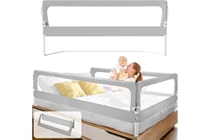 ‎ISOISL ISOISL Bettgitter 150 X H68 cm Bettschutzgitter Kinderbettgitter für Kinder,Rausfallschutz Boxspringbett Klappbar Nagelfreie Montage luftiges Rausfallschutz Bett für Kleinkinder Baby,Grau