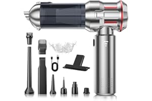 CUGEFRE Aspirador de Mano, 22000Pa Aspiradora sin Cable Coche 4 en 1 con Descarga de Polvo Automática con un Toque, Motor sin Escobillas, 3 Niveles de Succión, para Casa/Coche/Pelo de Mascota, Plata Rojo