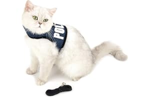 SMALLLEE_LUCKY_STORE Conjunto de arnés y Correa de Malla Suave con Estampado de policía para Gatos a Prueba de Escape Ajustable sin tirones para niños Cachorros Gatitos Conejos Perros, Azul Oscuro, M