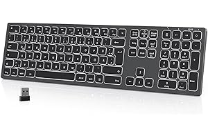 ‎SEENDA seenda Beleuchtete Funktastatur, Kabellose Tastatur mit Weißer LED Hintergrundbeleuchtung, QWERTZ Layout, Wiederaufladbare Ultraslim Fullsize Wireless Tastatur für Windows PC/Laptop/Tablet, Space Grau