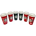 Starbucks Reusable Color Changing 6 Hot Cups - Limited Edition Holiday & Christmas Gift Hot Cups With Lids - 16 Ounces - (Pack of 6)
