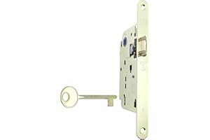 GAMOBIFER Serratura Porta Interna AGB Serie CENTRO. Entrata 50, Interasse 90. (Fronte 18x196, SCROCCO CHIAVE, OTTONE Lucido)