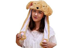 YEKEYI Tierhut mit Ohren, bewegliches Hüpfmütze, Pop-Up-Ohren, Plüschhut, Kappe, Stirnband für Frauen und Mädchen