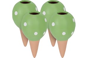 Relaxdays Arrosage en Terre Cuite, Lot de 4, Volume : 100 ML chacun, pour Plantes d'intérieur & jardinières, Vert/Marron