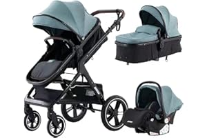YAZOCO Poussettes 3 en 1 Citadines Poussettes Combinées Poussette Tricycle Baby Walker Poussette Haute Paysage Poussettes Pliantes Trolley Bébé Landau pour 0-36 (Bleu)