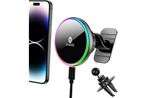 MOKPR for Magsafe Car Mount Charger, Wireless Car Charger for iPhone, Magnetic Car Phone Holder Wireless Charger for Dash Air Vent, LED RGB HandsFree Car Mount Charger for iPhone 15/14/13/12 Series