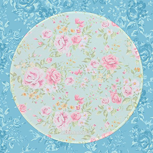 Gaming Mauspad(250 x 250 x 3 mm) ,Lizimandu Silent Designer Runde Round Mousemat /Standard Size mit Anti-Rutsch-Leder-Runde Double Sided Durchmesser 25 cm für alle gängigen Mouse-Typen(Blauer Hintergrund Rose/Blue Background Rose) - 4