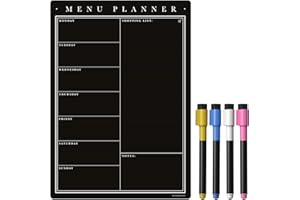 THE MAGNET SHOP TMS Magnetic Weekly Planner with Liquid Chalk Pens, Fridge Kitchen Blackboard - Meal Planner and Shopping List - Dry Wipe Magnetic Chalkboard, Family Planner Whiteboard (Black Chalkboard, A4)