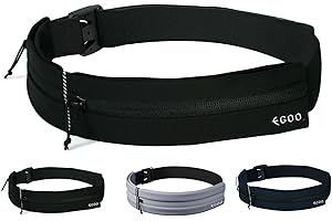 EGOO - Water Resistant Running Belt with Adjustable Elastic Strap, Lightweight Large Capacity Sports Waistpack with Dual Pockets for Running, Workout, Walking, Biking, Travel & Outdoor Activities