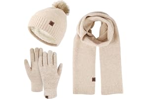 FOSSEAN Scarf Gloves Hat Set for Teen Girls Hat Scarf And Glove Set Women Winter Hats 3 Piece Neck Warmer And Gloves Scarf Hat Gloves Set Women Fleece Scarf with Pockets