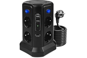RUMICET 12 en 1 Tour Multiprise Electrique 3M, 4000W/16A Prises Electriques avec 1 USB C(20W PD3.0), 4 USB Ports(2A+2C), 8 Prises Electriques 4 Interrupteurs, Parafoudre et Surtension pour Bureau et Maison