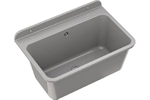 Granitan Ausgussbecken für Garage Keller Werkstatt und Waschküche - Universal Waschtrog mit Siphon - Waschbecken Wandmontage aus Polypropylen - 61x41x30 cm Breit - Grau - Lux