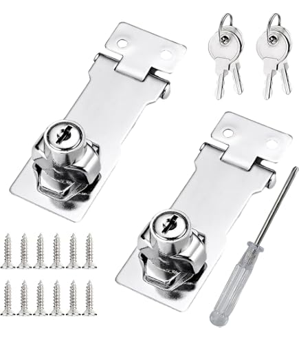 Stainless Steel Door Hasp Latch – 4" Right Angle Padlock Bracket With Lock & 3 Keys For Shed, Gate, Cabinet