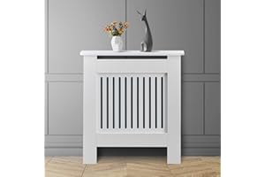 OFCASA Small Radiator Cover White Painted Radiator Cover Vertical Slatted Wood Heating Cabinet for Living Room Hallway 78cm