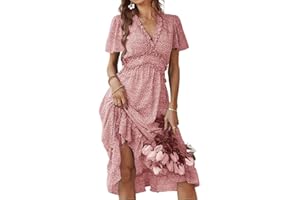 Avondii Damska letnia sukienka z dekoltem w kształcie litery V, sukienka w stylu boho, z krótkim rękawem,