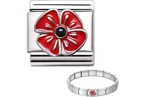 Andska Poppy Flower CHARM Fit Italian Style Link Bracelet 9 mm Stainless Steel Classic Stretch Modular Bracelets Compatible with nominations bracelet