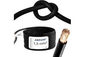 EBROM Kabel do akumulatora, bardzo elastyczny kabel Hi-Flex (Hi Flex) 1,5 mm2 – towar sprzedawany na metry w kolorze czarnym – bardzo giętki – płaszcz z PCW (70 ± 5 Shore), 99,9% miedź OFC 1,5 mm² –