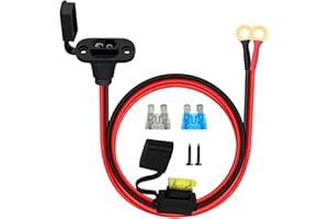 HuaLiSiJi SAE Power Socket Sidewall Port 12AWG SAE to O Ring Terminal Harness with Fuse 15A 20A 25A for Solar Accessories, Motorcycle, Car (0.6m)