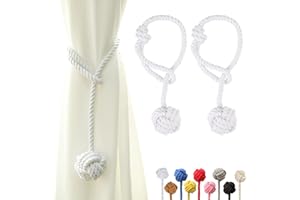 OCIOLI 2 alzapaños de Cortina con Gran Bola Tejida para Exteriores, alzapaños de algodón Tejido a Mano, alzapaños Decorativos para Cortinas (Blanco，2)