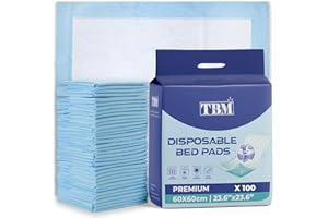 TBM 100 x Disposable Incontinence Bed Pads 60 x 60 | Absorbent Underpad, Bed Mats, Inco Pad, incontinence bed Sheets, Perfect for Adult, Children, Matress Protector