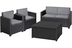 Allibert 4 Seat Keter Rattan Patio Lounger Sofa Set Garden Furniture Outdoor Chair Table