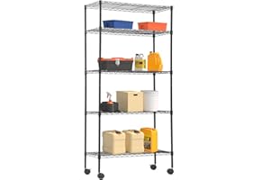 BESTOFFICE 5 Tier Layer Wire Shelving Unit with Wheels Metal Wire Shelf Standing Garage Shelves Storage Rack Adjustable NSF Certified