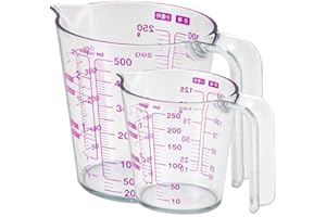 Fleymu Plastica Graduato Misurino Set Trasparente Graduati Cup con Scala Tazze Contenitori Liquidi Cucina Misuratore Dosatore Laboratorio Set di Misurini Multifunzione per Farina e Zucchero (2 Pezzos)
