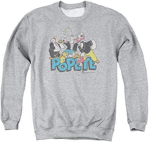 Popeye The Gang Mens Crewneck Sweatshirt Athletic Heather Lg
