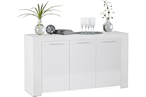 duehome | Aparador, Buffet Moderno, Armario Auxiliar Comedor, Modelo Dara, Color Blanco Artik, Medidas: 144 cm (Largo) x 42 cm (Fondo) x 80 cm (Alto)