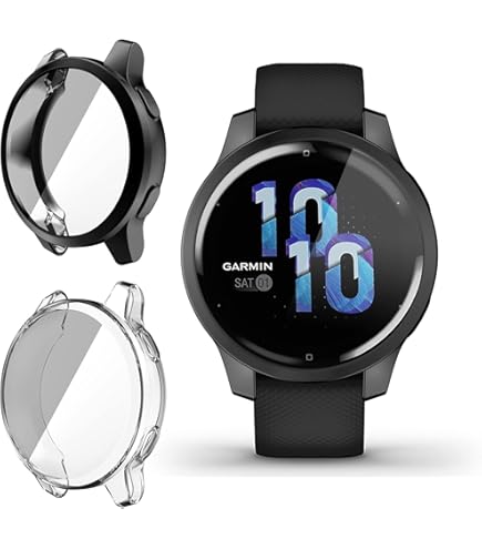 Ivoler 3 Pièces Dur PC Coque Avec Protection écran En Verre Trempé Pour Garmin Forerunner 255 46mm, Couverture Complète Étui De Protection Anti- Rayures Bumper Housse (2 Transparent + 1 Noir