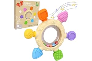 SENBSLAN Teething Toys for Baby, Silicone Baby Rattle Teether Sensory Teeting Toys for Babies 0-6 6-12 Months, BPA-Free for New Baby Gifts